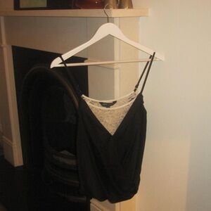 Lipsy Black Top with White Lace Overlay